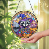 Zeus Stained Glass Suncatcher, Round Greek God with Sunglasses and Drink Window Panel, Mythology Fantasy Home Decor Gift